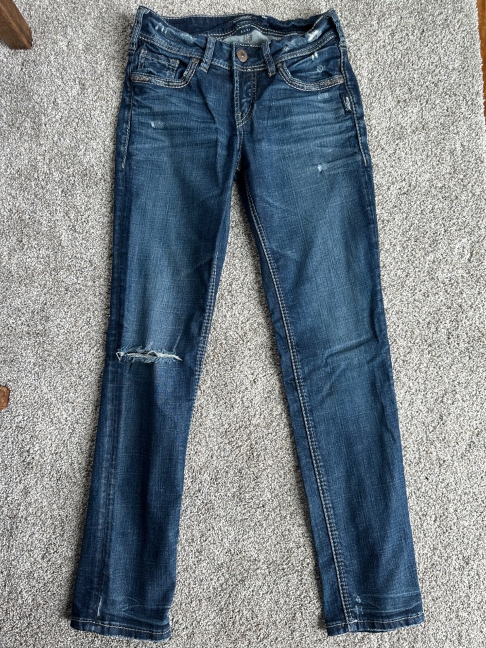 Silver Jeans Dark Blue Distressed Skinny Jeans